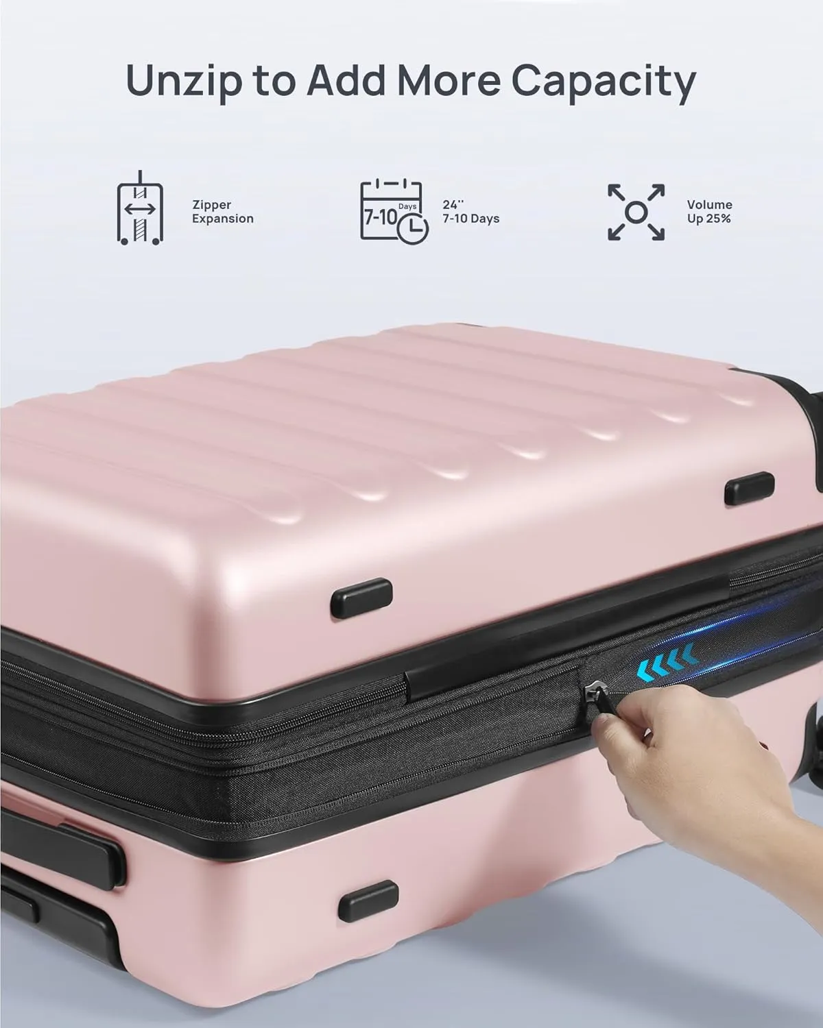 Medium Checked Luggage 24 Inch, Checking In Luggage with Smooth Spinner Wheels, Expandable, Hard Shell PC Suitcase, Lightweight Travel Luggage, TSA Approved (Pink, Rhine Max)
