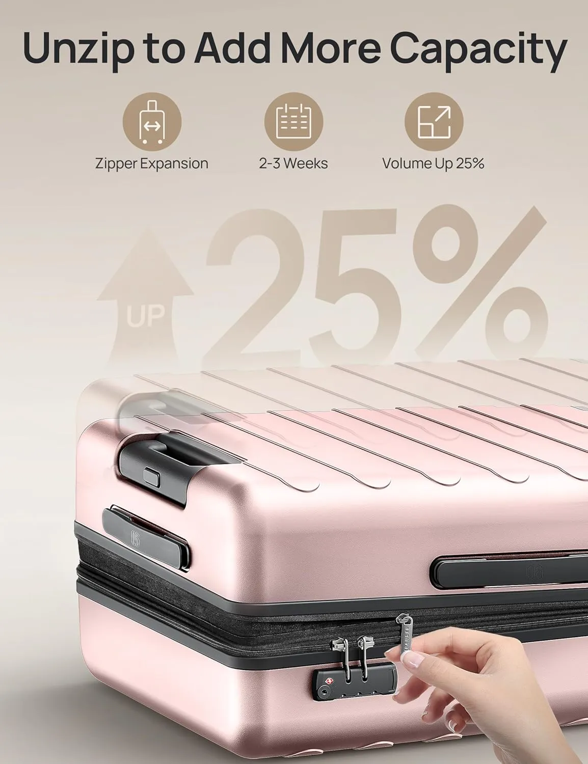 Medium Checked Luggage 24 Inch, Checking In Luggage with Smooth Spinner Wheels, Expandable, Hard Shell PC Suitcase, Lightweight Travel Luggage, TSA Approved (Pink, Rhine Max)