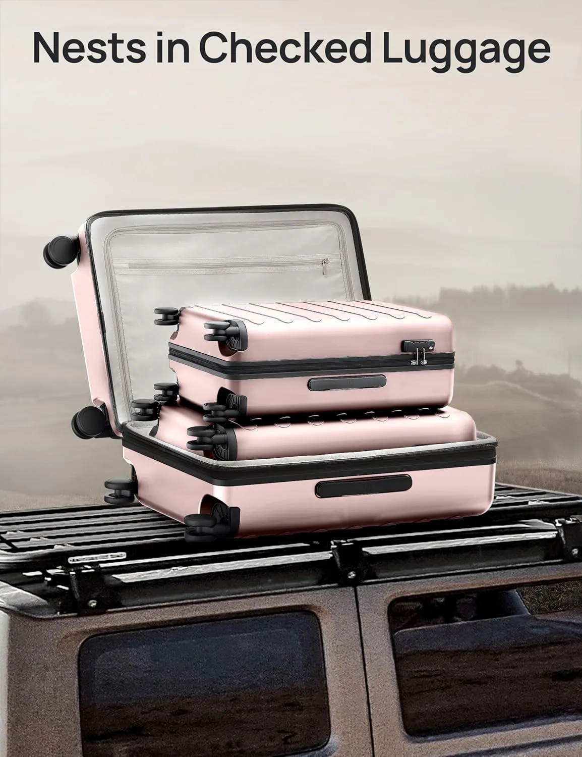 Medium Checked Luggage 24 Inch, Checking In Luggage with Smooth Spinner Wheels, Expandable, Hard Shell PC Suitcase, Lightweight Travel Luggage, TSA Approved (Pink, Rhine Max)