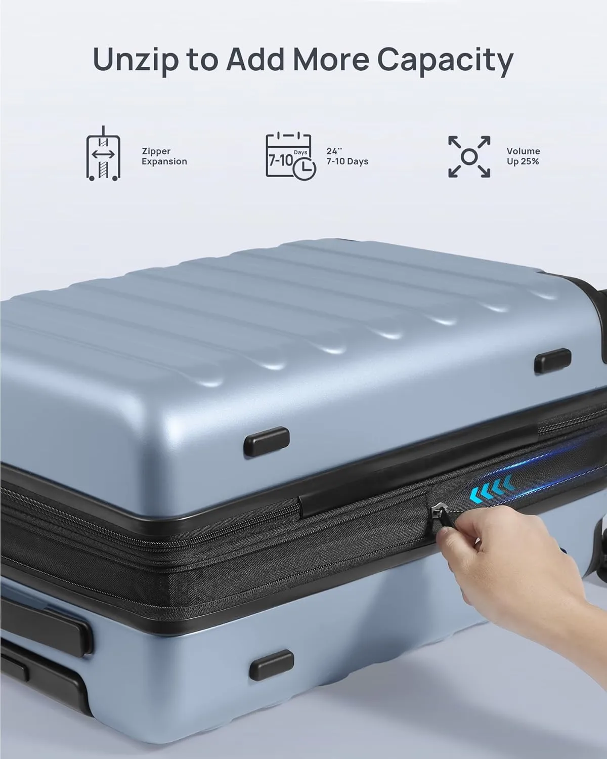 Medium Checked Luggage 24 Inch, Checking In Luggage with Smooth Spinner Wheels, Expandable, Hard Shell PC Suitcase, Lightweight Travel Luggage, TSA Approved (Shadow, Rhine Max)
