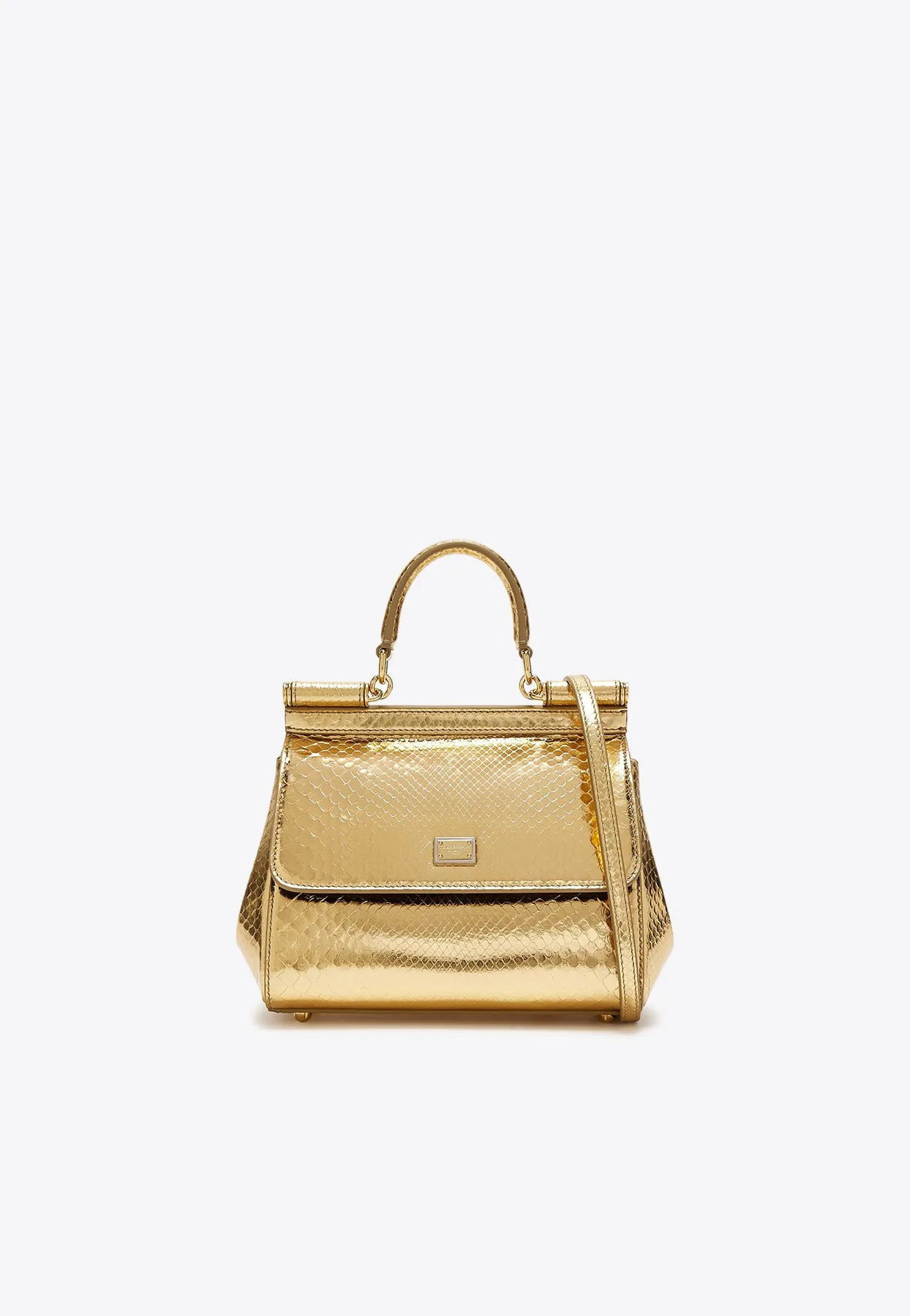 Medium Sicily Python Print Leather Top Handle Bag