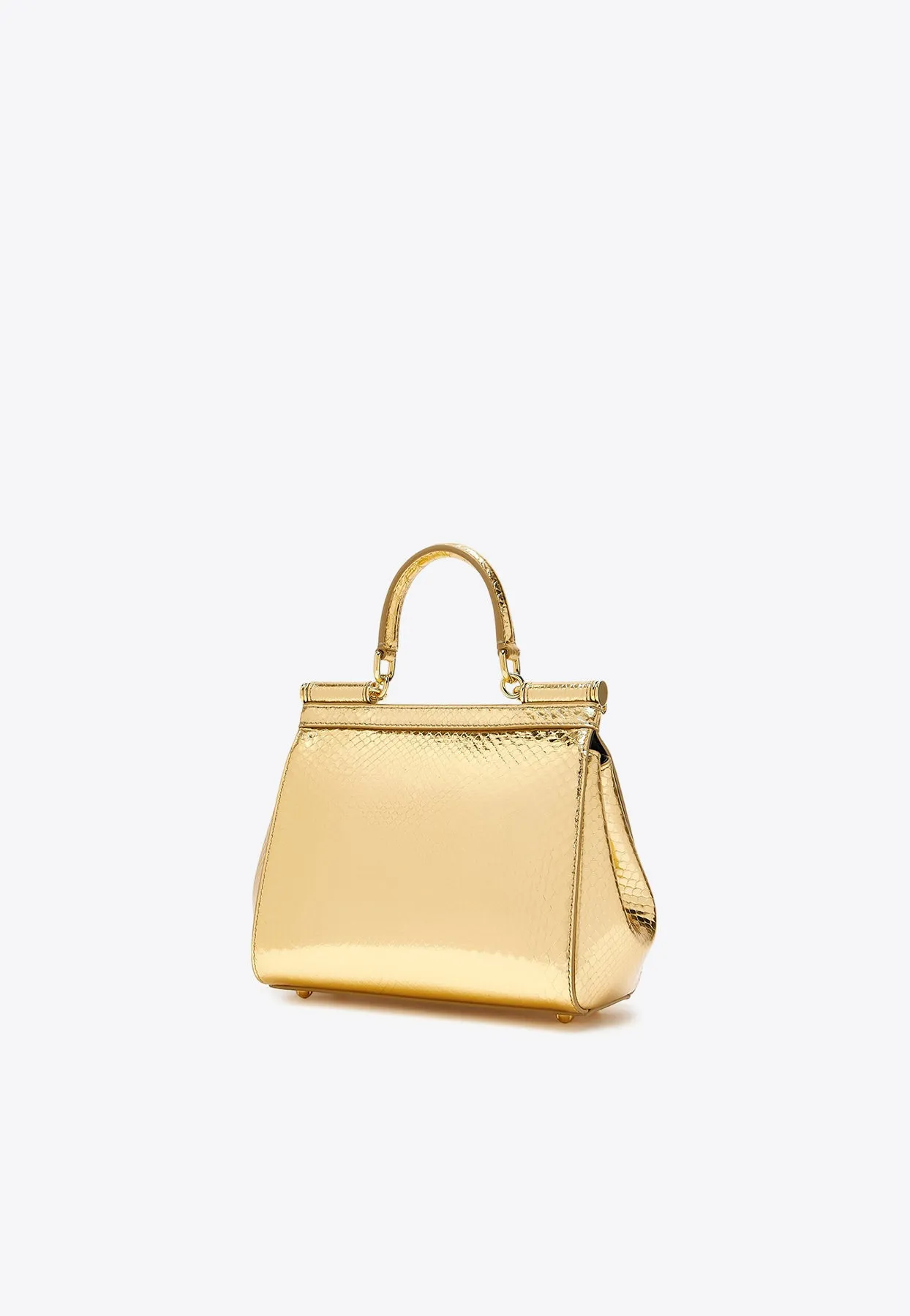 Medium Sicily Python Print Leather Top Handle Bag