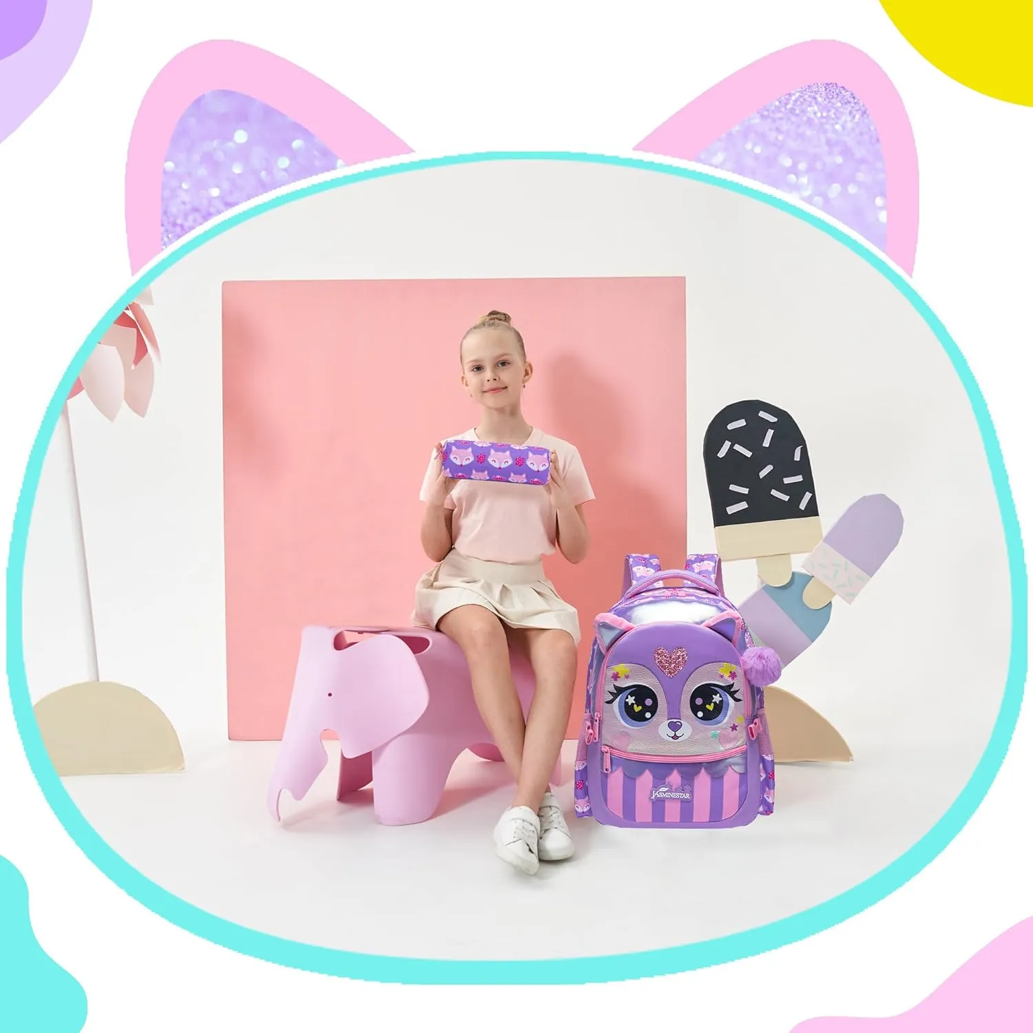 Meetbelify Backpack for Girls Backpacks for Elementary Preschool Students Kids School Cute Backpack with Lunch Box