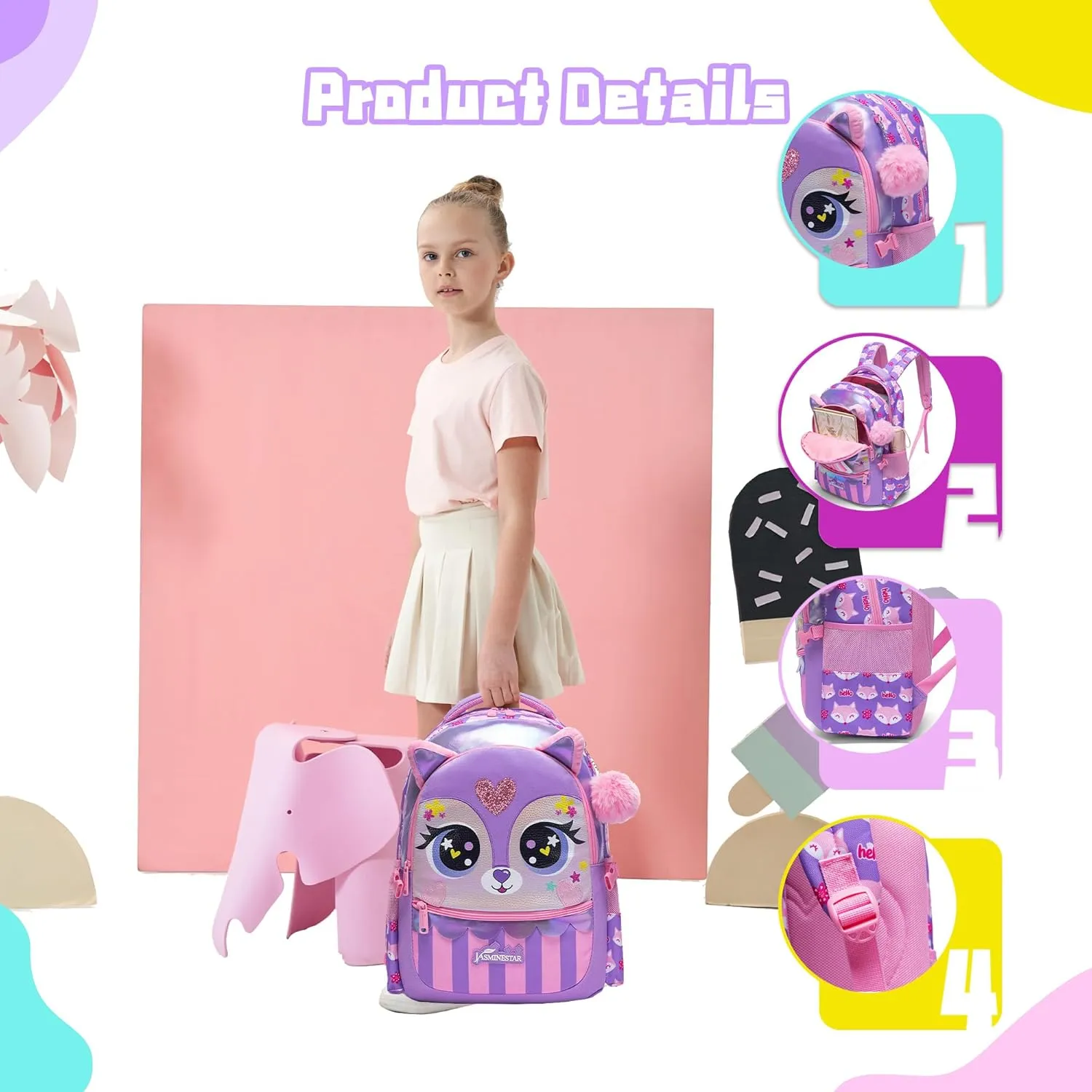Meetbelify Backpack for Girls Backpacks for Elementary Preschool Students Kids School Cute Backpack with Lunch Box