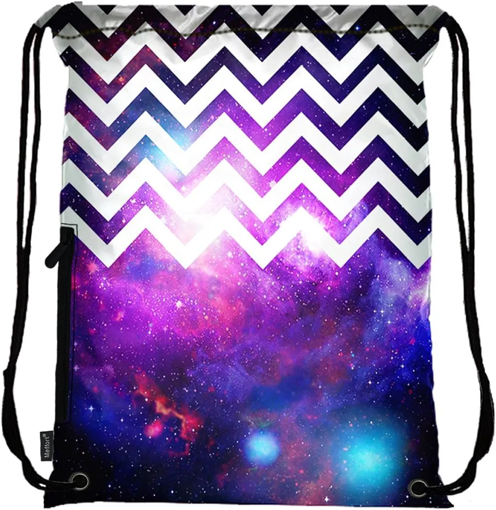 Meffort Inc Lightweight Drawstring Bag Sport Gym Sack Bag Backpack - Chevron Pattern Galaxy