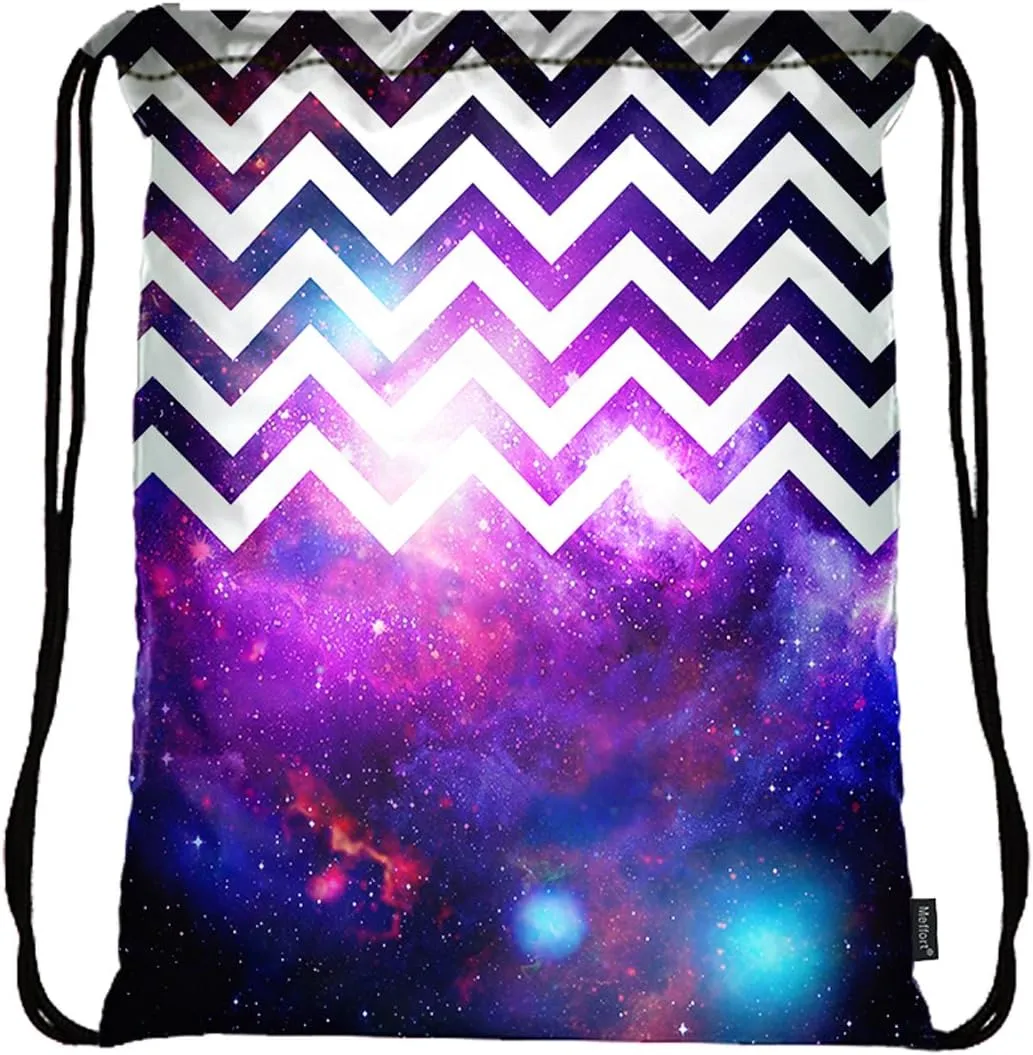 Meffort Inc Lightweight Drawstring Bag Sport Gym Sack Bag Backpack - Chevron Pattern Galaxy