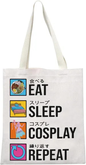 MEIKIUP Anime Cosplayers Gifts Cosplay Lover Tote Bag Figure Roleplay Hobby Shopping Bag Eat Sleep Cosplay Repeat