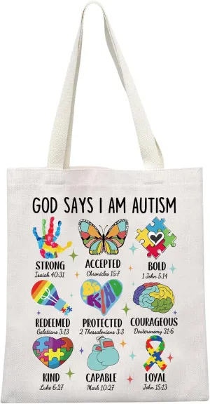 MEIKIUP Autism Awareness Gift Autism Puzzle Piece Tote Bag Education Teacher Thank You Shoulder Bag for Autism Teacher Helper