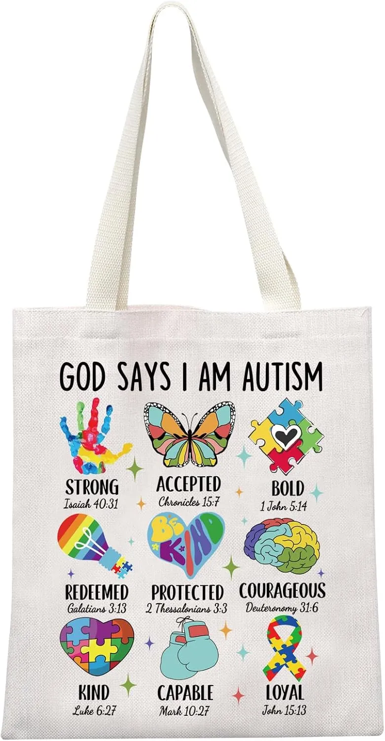 MEIKIUP Autism Awareness Gift Autism Puzzle Piece Tote Bag Education Teacher Thank You Shoulder Bag for Autism Teacher Helper