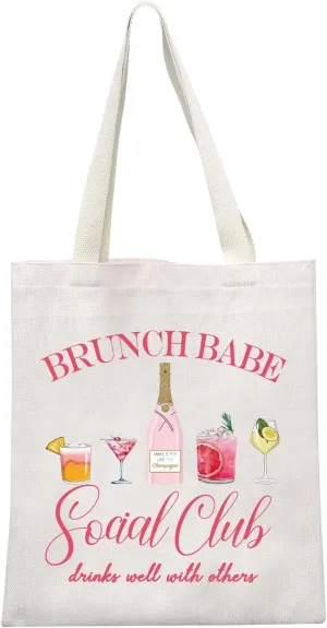 MEIKIUP Brunch Babe Social Club Shoulder Bag Bachelorette Party Women Weekend Gift Brunch Bachelorette Canvas Tote Bag