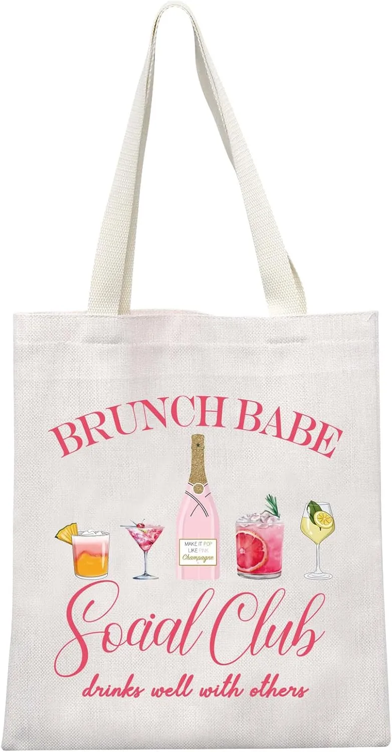 MEIKIUP Brunch Babe Social Club Shoulder Bag Bachelorette Party Women Weekend Gift Brunch Bachelorette Canvas Tote Bag
