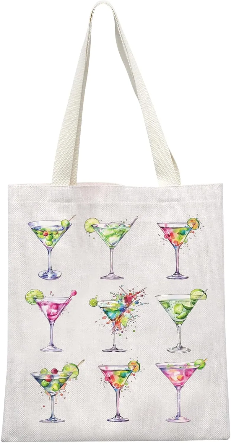 MEIKIUP Margarita Gift Watercolor Martini Tote Bag Cocktail Martini Margarita Lover Gift Tini time Shoulder Bag