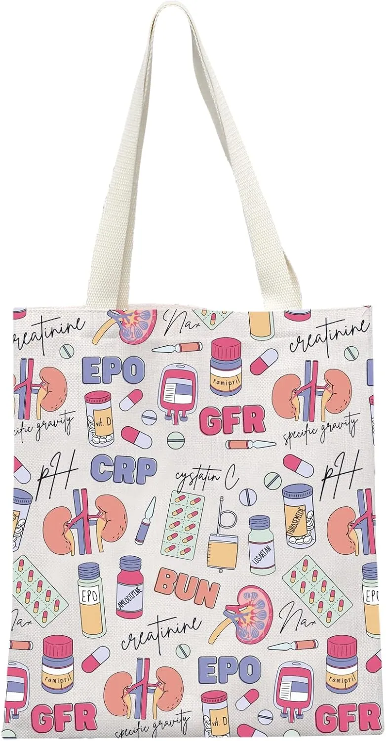 MEIKIUP Nephrology Nurse Canvas Tote Bag Dialysis Tech Urology Nurse Shoulder Bag Kidney Doctor Gift Nephrologist Gift