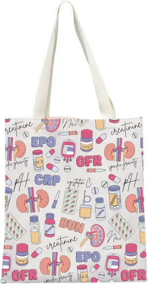 MEIKIUP Nephrology Nurse Canvas Tote Bag Dialysis Tech Urology Nurse Shoulder Bag Kidney Doctor Gift Nephrologist Gift