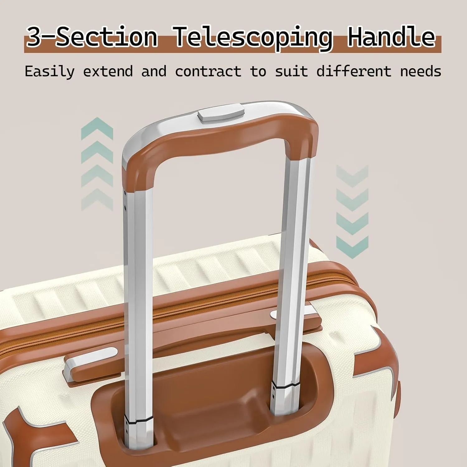 Melalenia Luggage Set 4 Piece Carry On, Hardside Suitcase with TSA Lock and Spinner Wheels, Carry-On Ailline Approved, Beige Brown