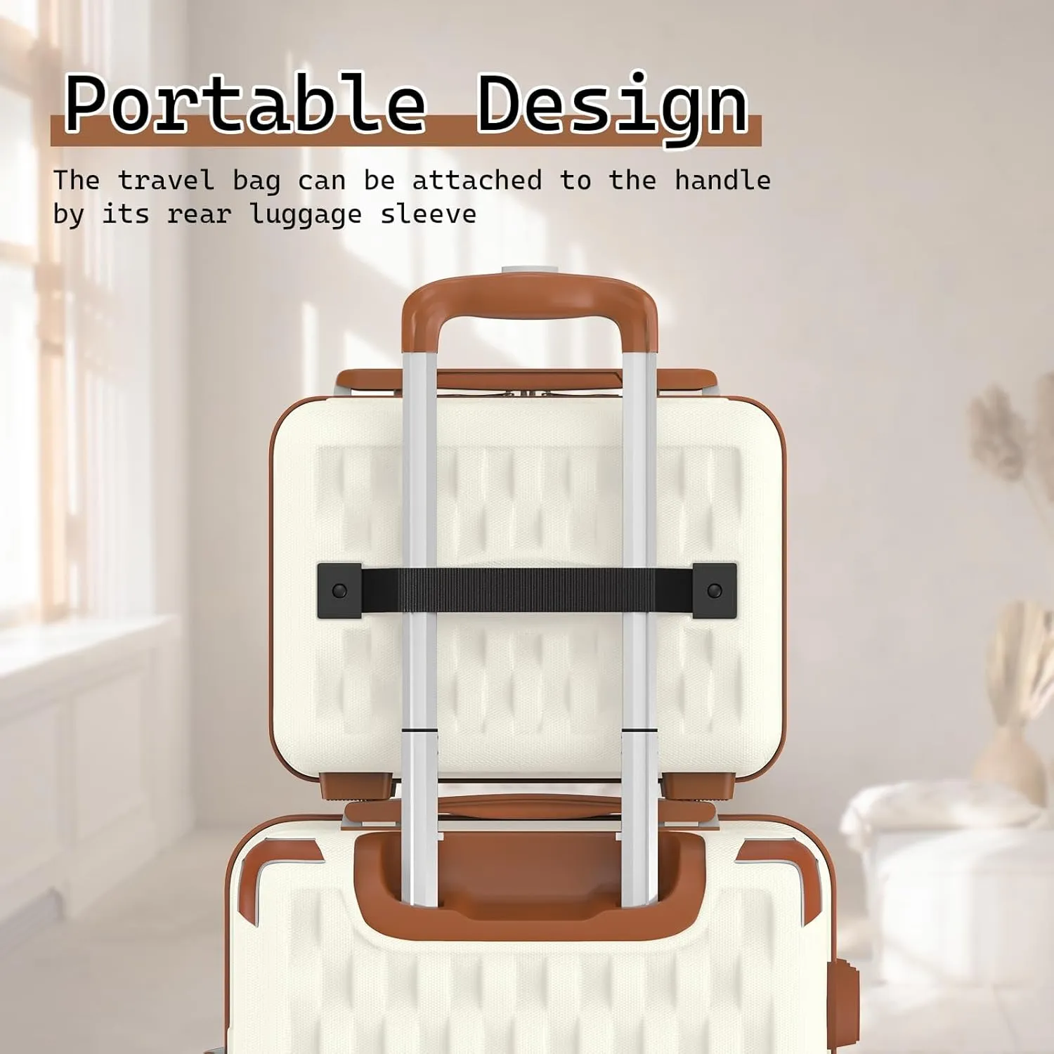 Melalenia Luggage Set 4 Piece Carry On, Hardside Suitcase with TSA Lock and Spinner Wheels, Carry-On Ailline Approved, Beige Brown