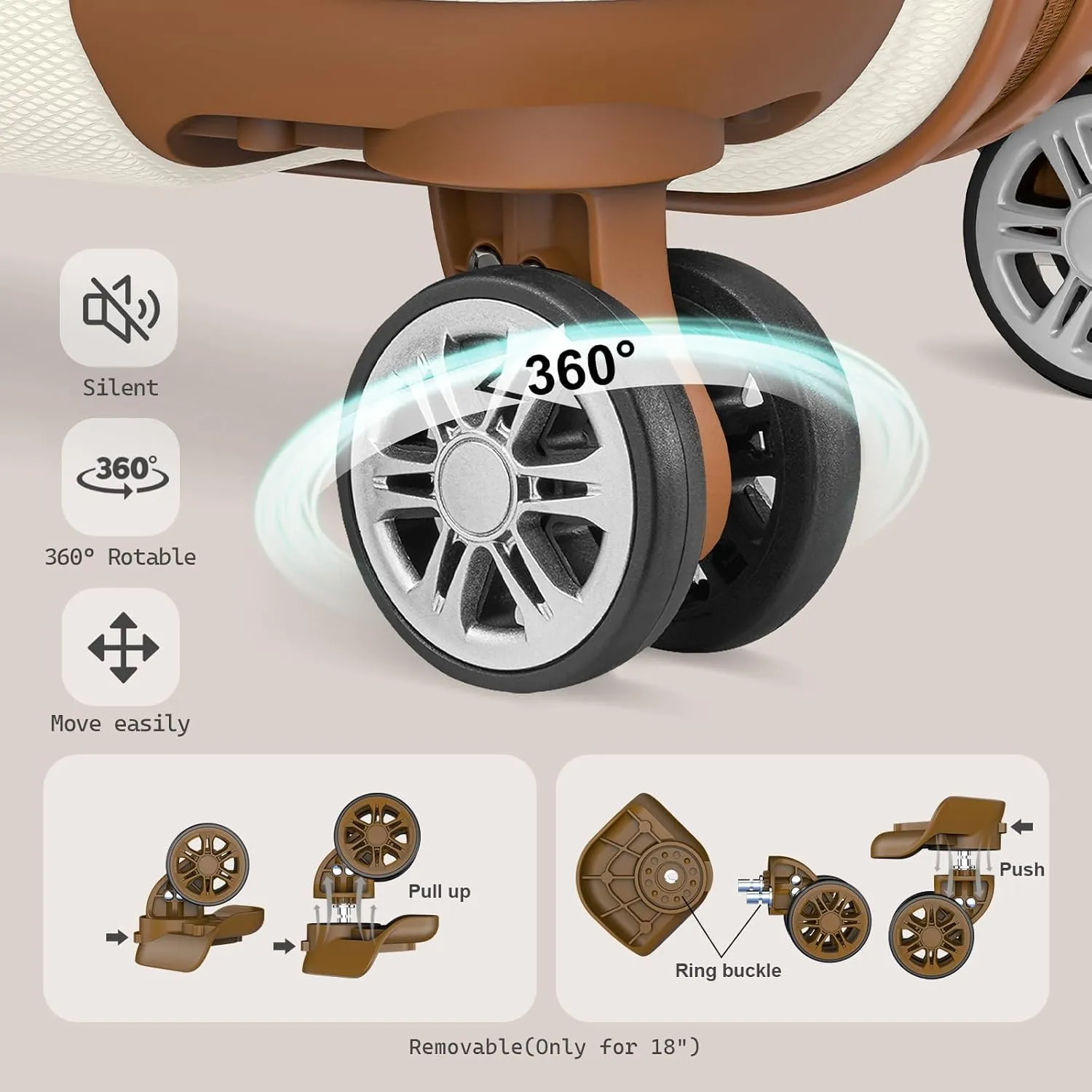 Melalenia Luggage Set 4 Piece Carry On, Hardside Suitcase with TSA Lock and Spinner Wheels, Carry-On Ailline Approved, Beige Brown