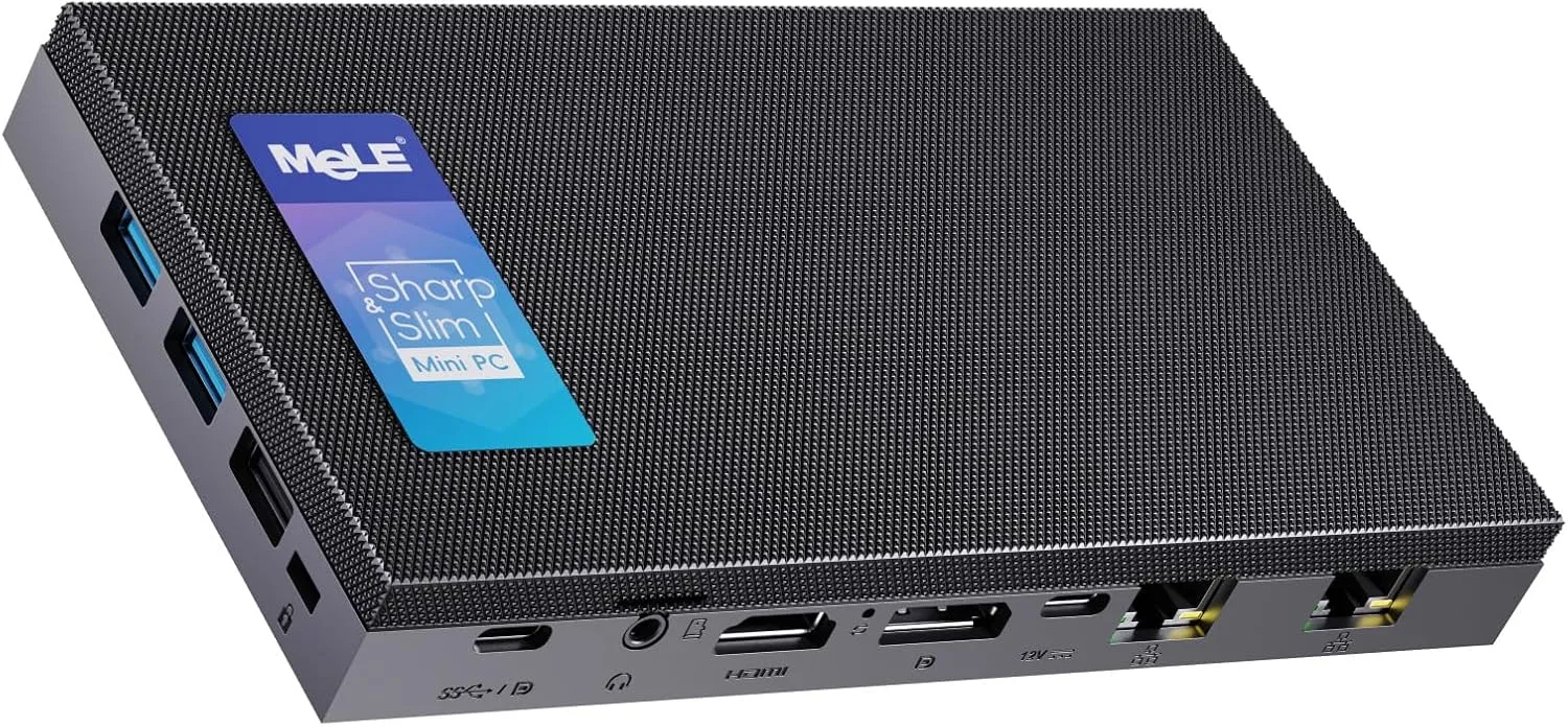 MeLE QuieterDL Mini PC with Windows 11 Home, N100 4GB 128GB, 2.5G Dual LAN,IoT Industrial Desktop Computer Support Win-10 11 Linux Ubuntu Debian 4K Triple Display, Dual HDMI, All-in-One USB-C