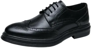 Men Rubber Non-Slip Thick-Soled Oxfords Shoes Fashionable Patent Leather Wing Tips Carved Lug Brogue Shoes