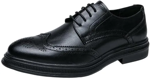 Men Rubber Non-Slip Thick-Soled Oxfords Shoes Fashionable Patent Leather Wing Tips Carved Lug Brogue Shoes