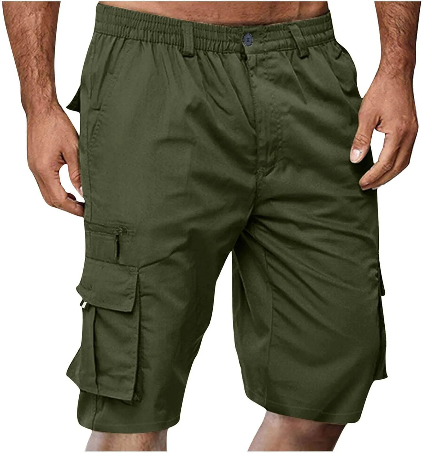Men Shorts Casual Cargo Shorts Elastic Waist Multi Pocket Tooling Shorts Outdoor Fashion Regular Fit Athletic Shorts