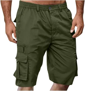 Men Shorts Casual Cargo Shorts Elastic Waist Multi Pocket Tooling Shorts Outdoor Fashion Regular Fit Athletic Shorts