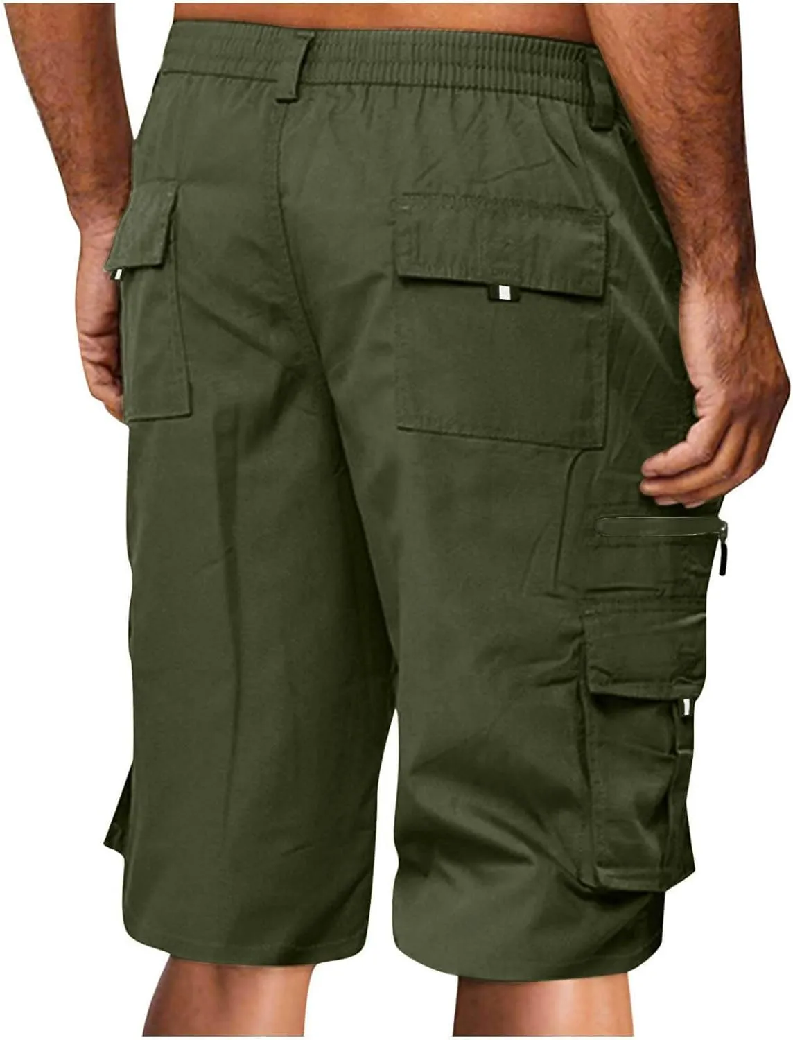 Men Shorts Casual Cargo Shorts Elastic Waist Multi Pocket Tooling Shorts Outdoor Fashion Regular Fit Athletic Shorts
