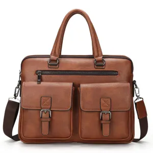 Men Split Leather Handbag Zipper