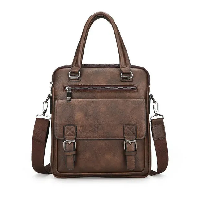 Men Split Leather Handbag Zipper