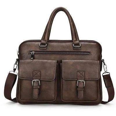 Men Split Leather Handbag Zipper