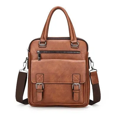 Men Split Leather Handbag Zipper