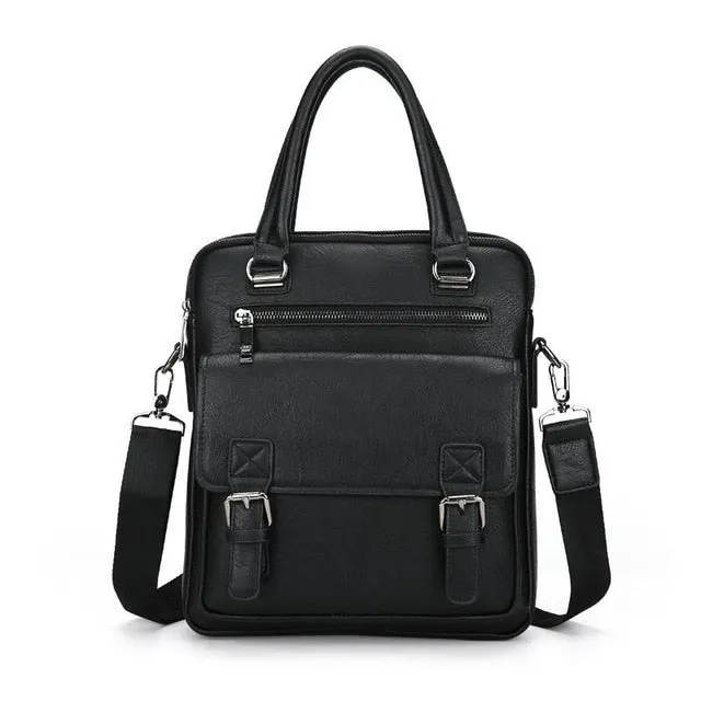 Men Split Leather Handbag Zipper