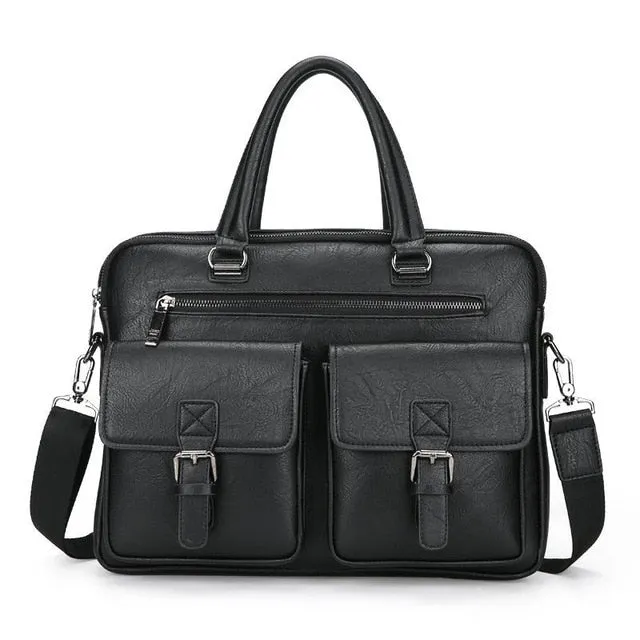 Men Split Leather Handbag Zipper