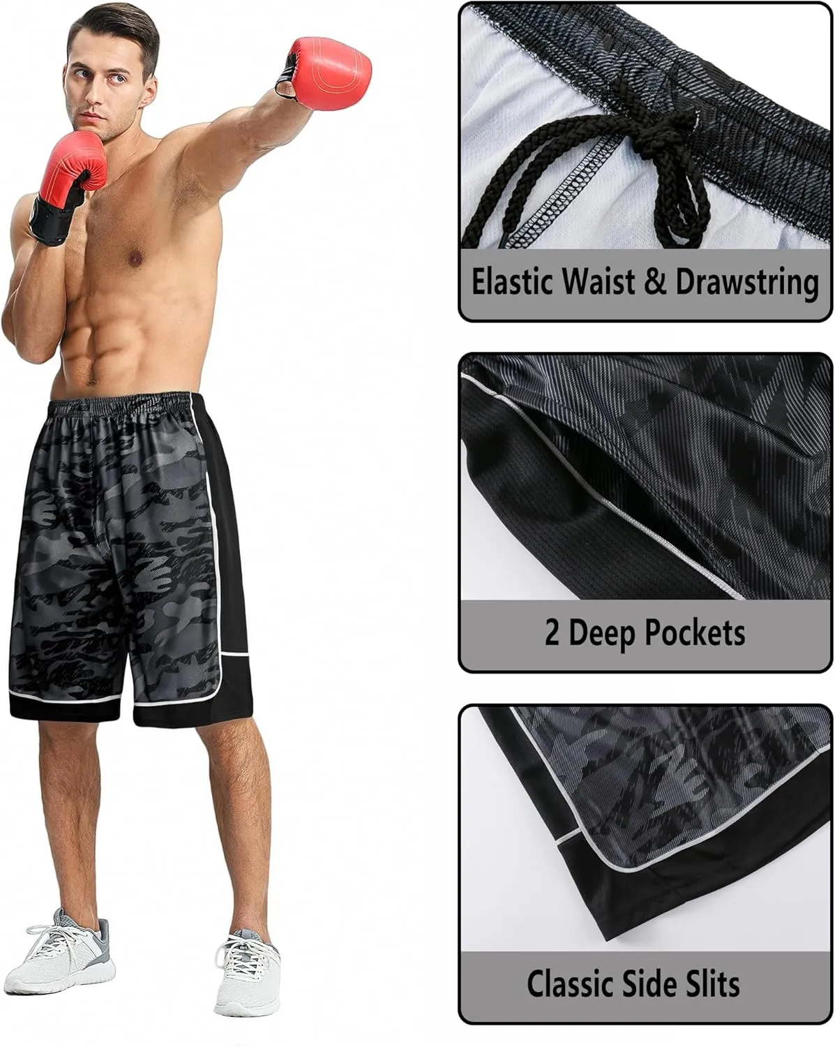 Men's 11'' Cool Basketball Shorts with Pockets Long Gym Athletic Shorts Running Quick-Dry Drawstring