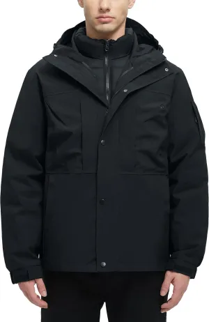 Men's 3 in 1 Winter Coats Water Resistant Ski Snow Warm Puffer Cotton Jacket With Multi-Pockets Windbreaker Jacket