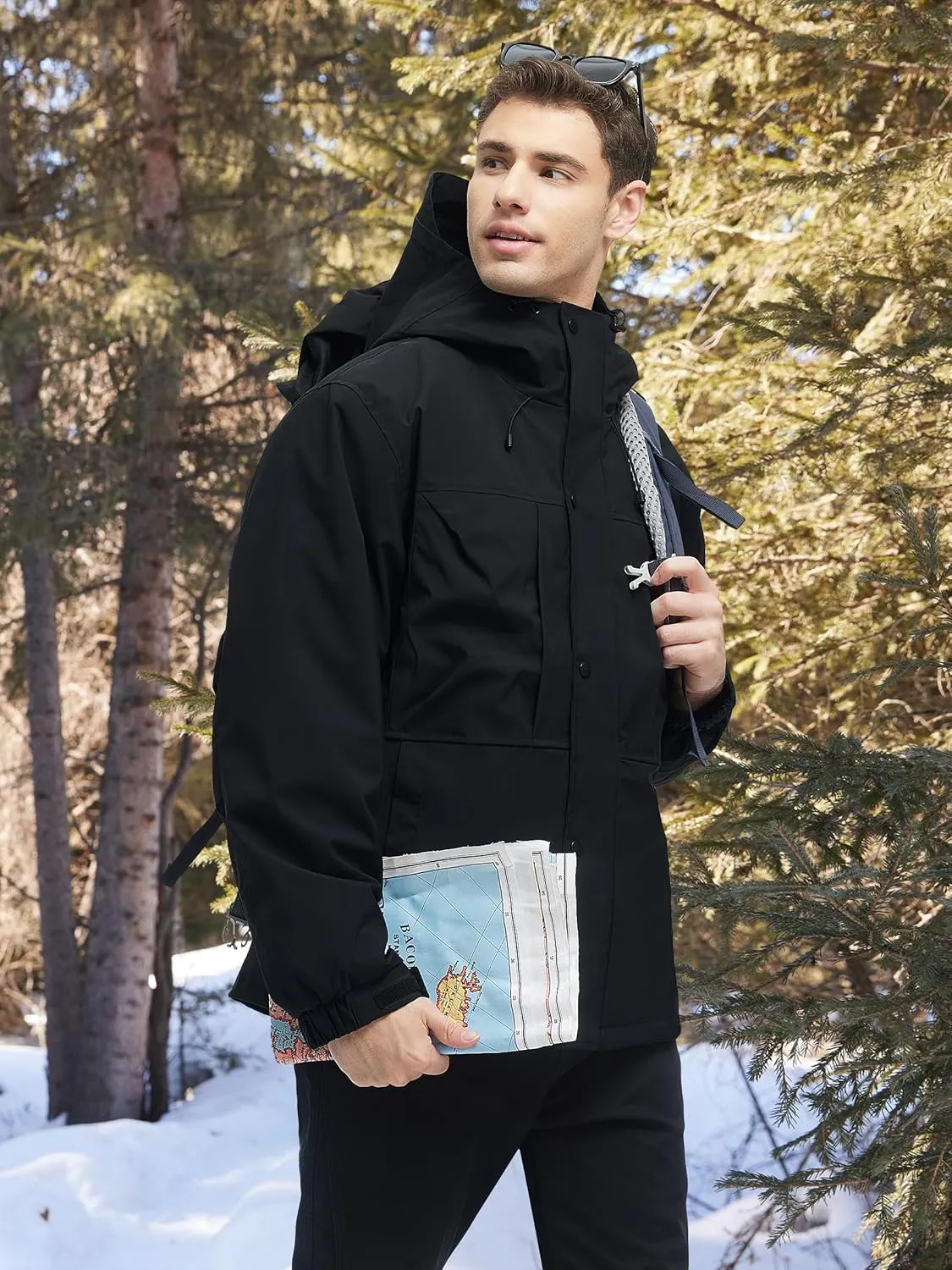 Men's 3 in 1 Winter Coats Water Resistant Ski Snow Warm Puffer Cotton Jacket With Multi-Pockets Windbreaker Jacket