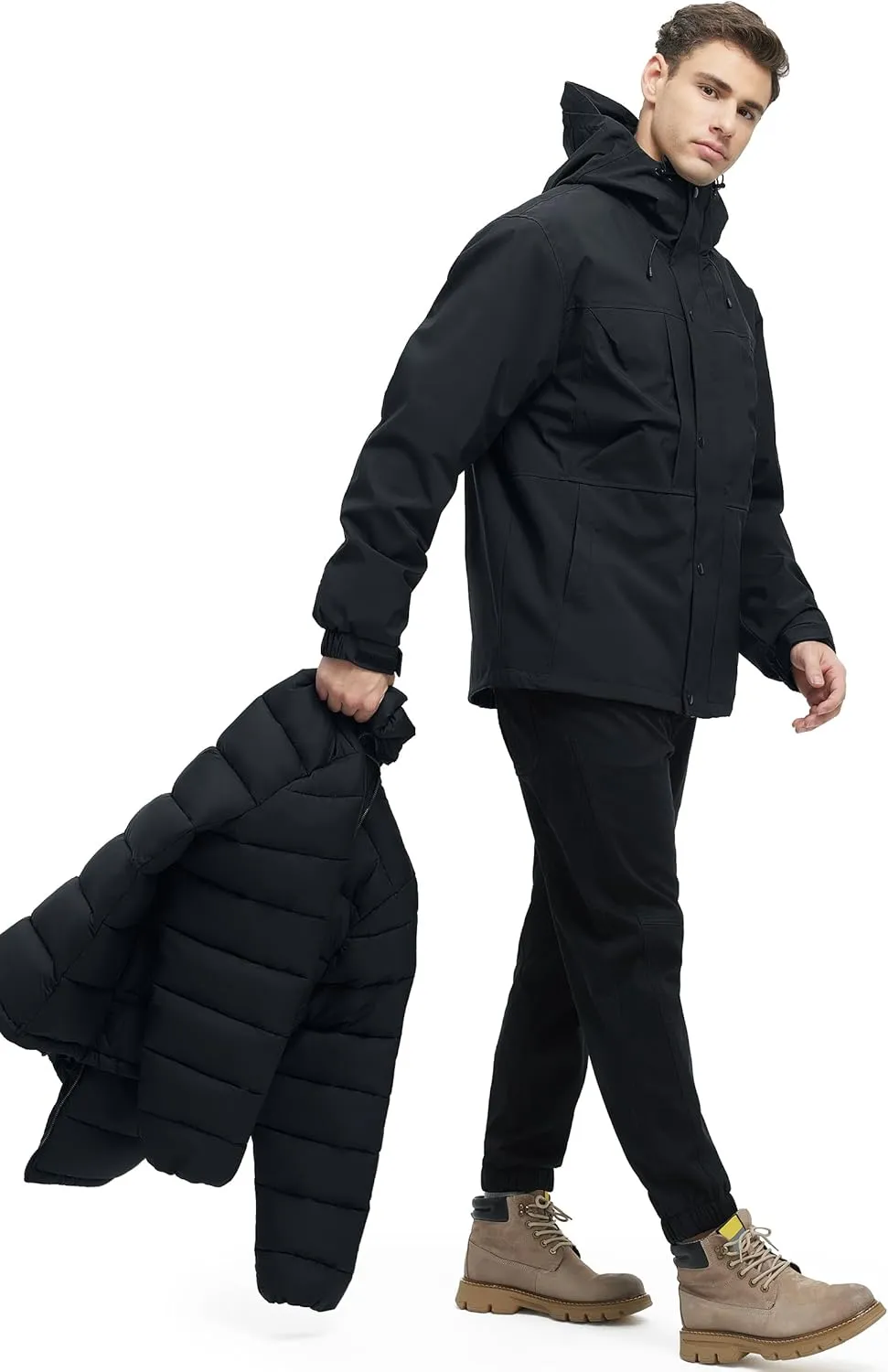 Men's 3 in 1 Winter Coats Water Resistant Ski Snow Warm Puffer Cotton Jacket With Multi-Pockets Windbreaker Jacket