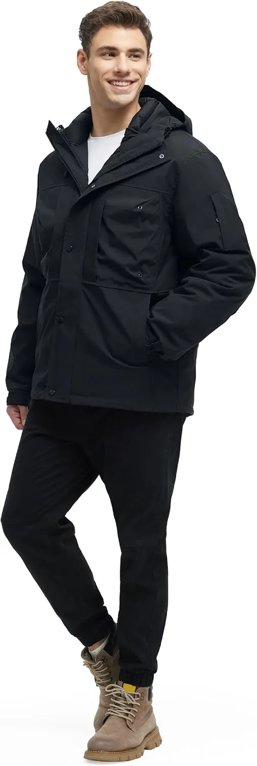 Men's 3 in 1 Winter Coats Water Resistant Ski Snow Warm Puffer Cotton Jacket With Multi-Pockets Windbreaker Jacket