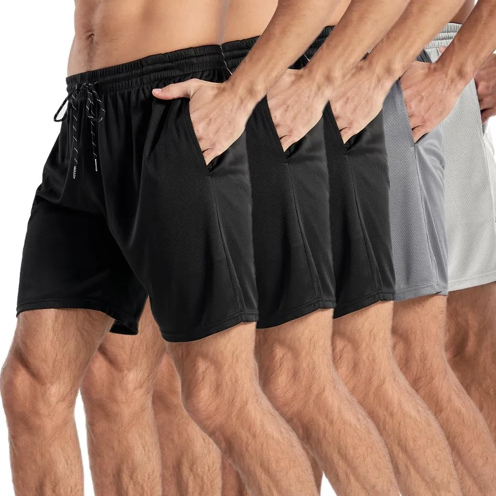 Men's 5" Inseam Mesh Workout Shorts 5-Pack – Lightweight, Breathable Athletic Shorts for Gym, Sports & Daily Wear