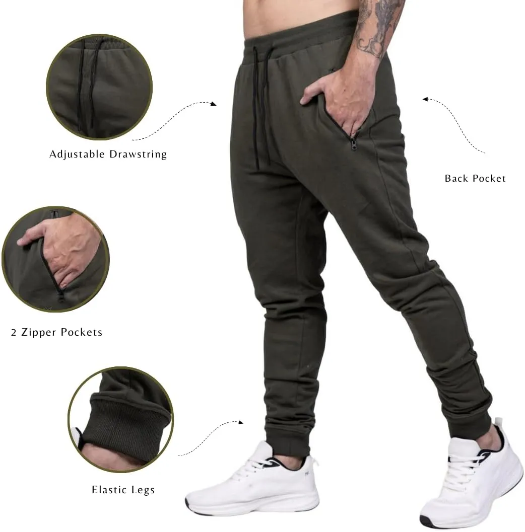 Men's Active Premium Quality Workout Joggers, Sweatpants with Zipper Pocket, Adjustable Drawstring, S-XXL