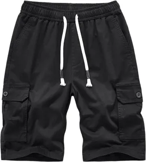 Mens Big and Tall Shorts Elastic Waist Cotton Cargo Shorts Drawstring Multi Pocket Casual Tooling Shorts Sport Shorts