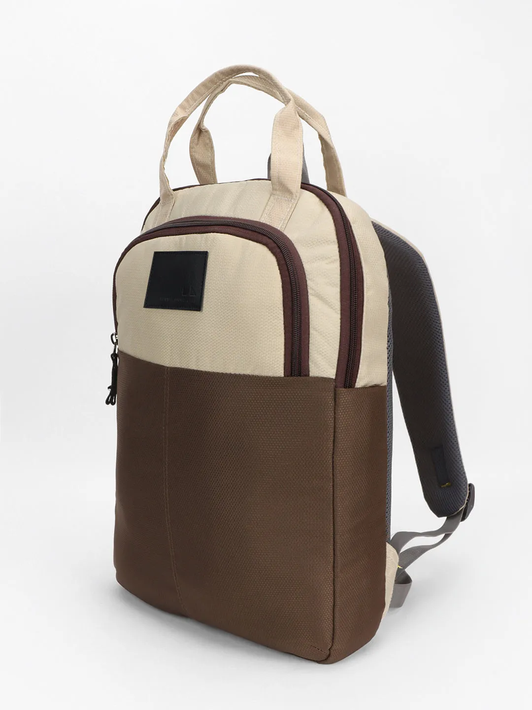 Men's Brown & Cream Travel Backpack with adjustable shoulder strap