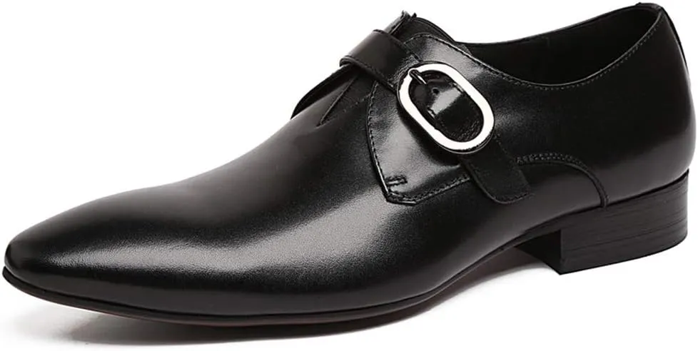 Men's Business Leather Shoes,Classic Buckle Dress Shoes Monk Shoes Banquet Wedding Cowhide Footwear,Black-43/UK 8.5/US 9