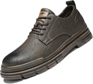Men's Casual Oxfords Shoes Fashion Round Toe Platform Comfortable Non-Slip Low-Top Lace Up Leather Shoes Business Work Dress Shoes
