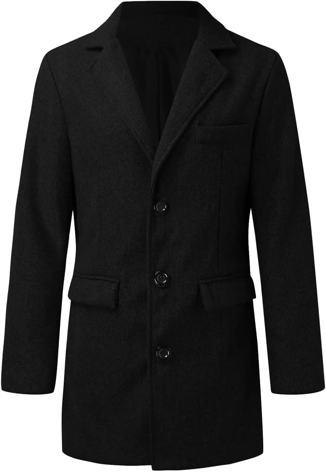 Men's Casual Trench Coat Slim Fit Notched Collar Mid Long Jacket Loose Blend Overcoat Business Warm Winter Coat