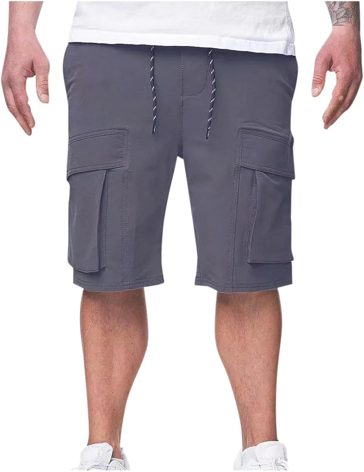 Mens Cotton Cargo Shorts with Pockets Quick Dry Athletic Running Workout Gym Elastic Casual Basketball Trunks