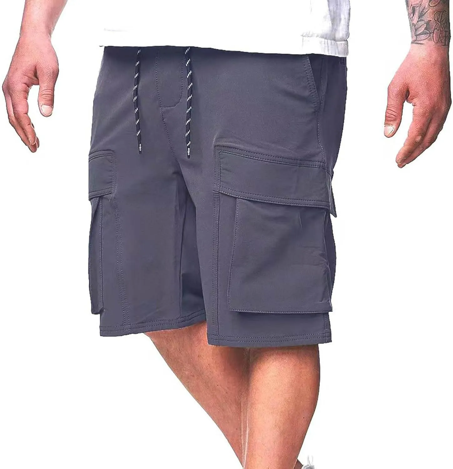 Mens Cotton Cargo Shorts with Pockets Quick Dry Athletic Running Workout Gym Elastic Casual Basketball Trunks