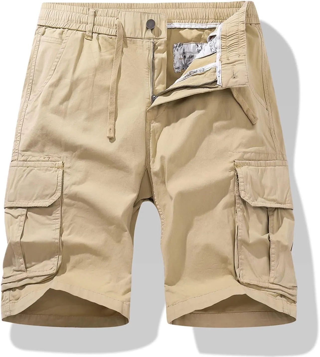 Mens Drawstring Shorts 5 Inch Inseam Casual Cargo Shorts Regular Fit Multi Pocket Cotton Shorts Outdoor Sport Shorts