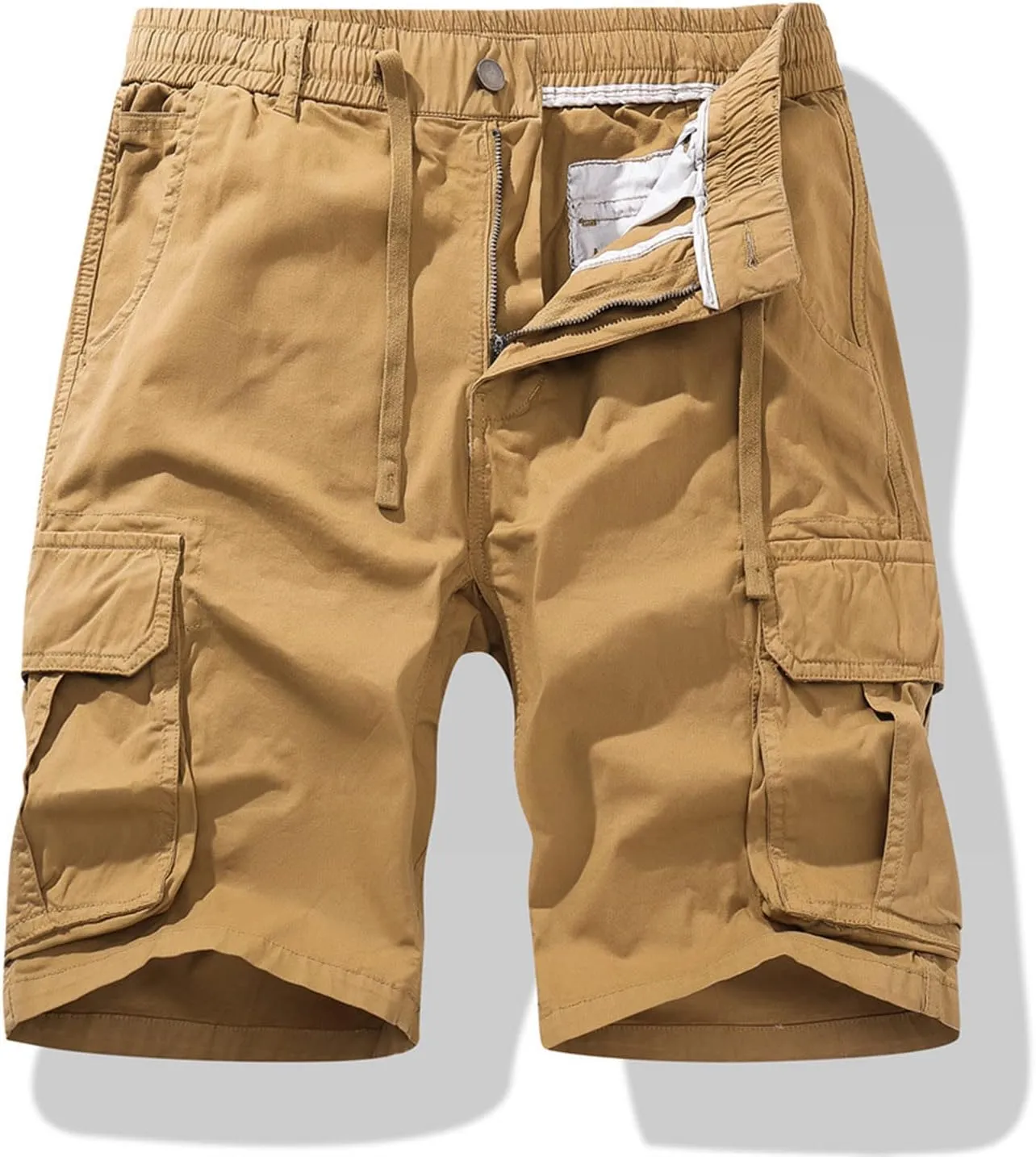 Mens Drawstring Shorts 5 Inch Inseam Casual Cargo Shorts Regular Fit Multi Pocket Cotton Shorts Outdoor Sport Shorts