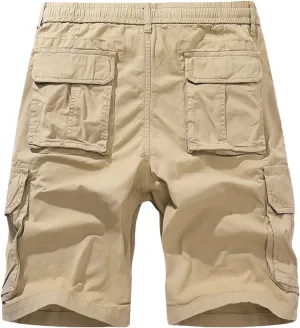 Mens Drawstring Shorts 5 Inch Inseam Casual Cargo Shorts Regular Fit Multi Pocket Cotton Shorts Outdoor Sport Shorts
